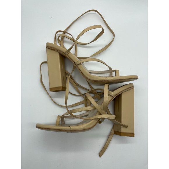 RAYE Anthea Heel Sandal in Nude 7 Leather Wrap Ankle Tan - Picture 3 of 10